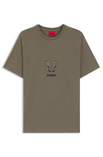 T-shirt BOSS HUGO Embroidered Logo Cotton-Jersey T-Shirt Grön | 50549154