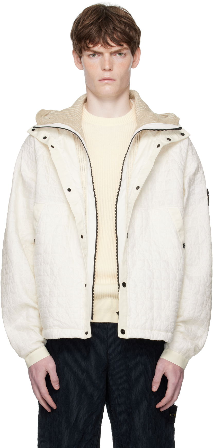 Jacka Stone Island Stone Island Quilted Crinkled Reps Hooded Jacket Vit | K2S15 4100023 S0186