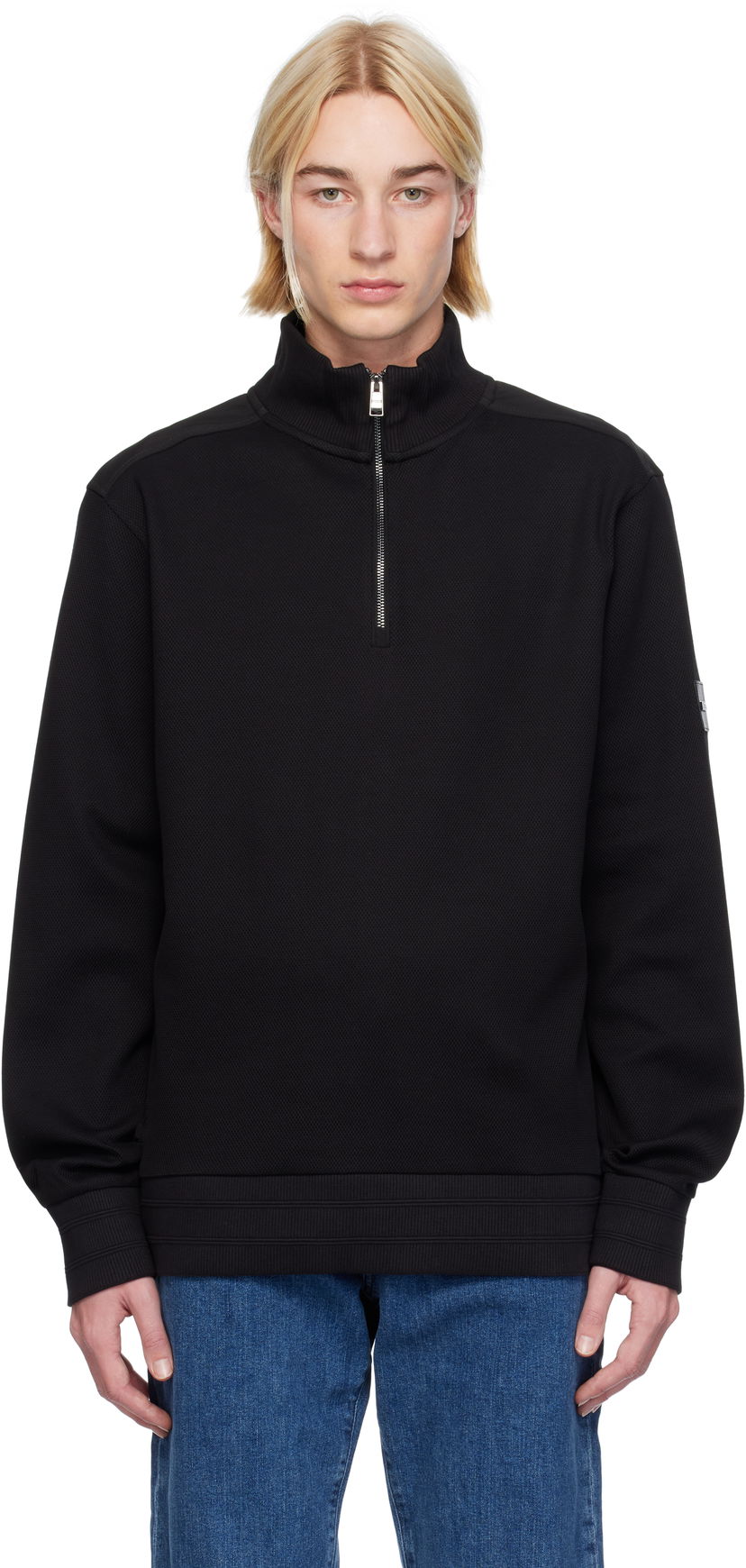 Sweatshirt BOSS Regular-Fit Quarter-Zip Sweatshirt Svart | 50524999