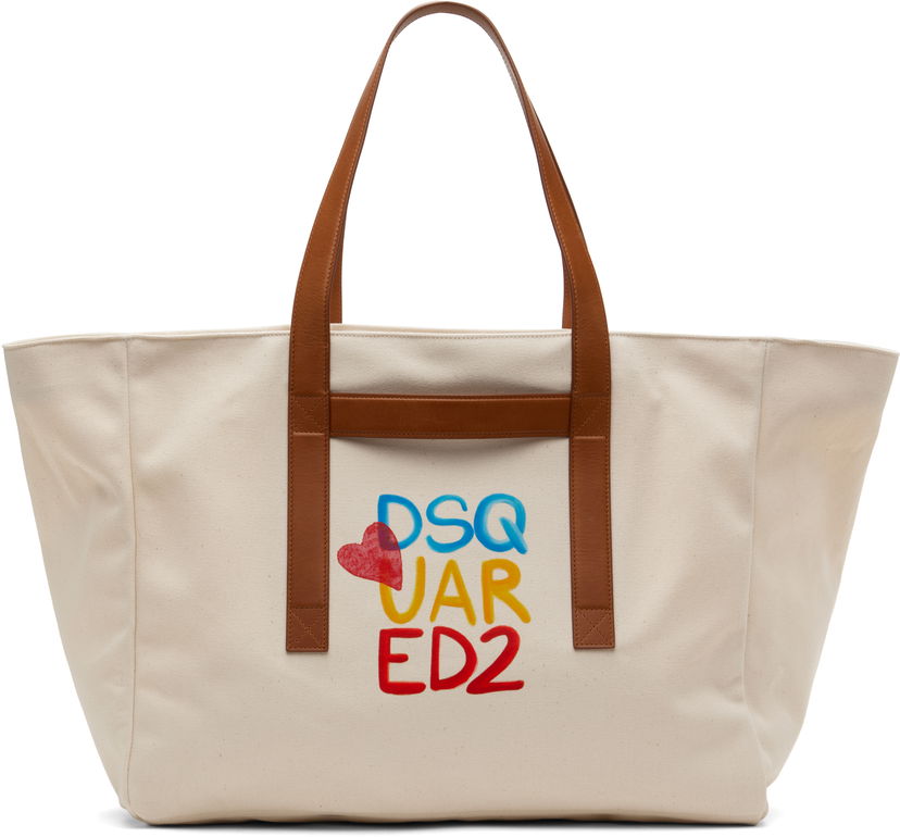 Tygpåse DSQUARED2 Dsquared2 Summer Lovers Canvas Tote Bag Vit | SPM0104-00308367-5089