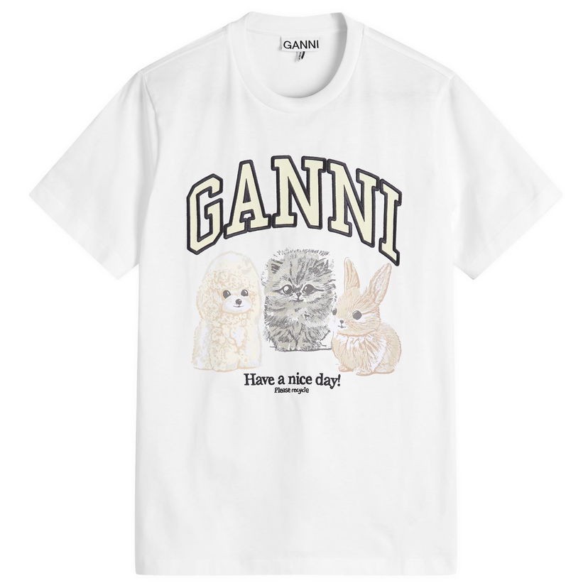T-shirt GANNI Animals Relaxed T-Shirt, Size Large, GANNI Vit | T4237-151