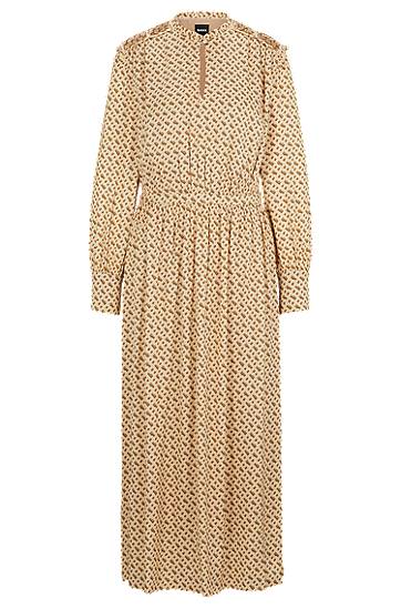 Klä BOSS Monogram Print Silk-Blend Dress Beige | 50509345
