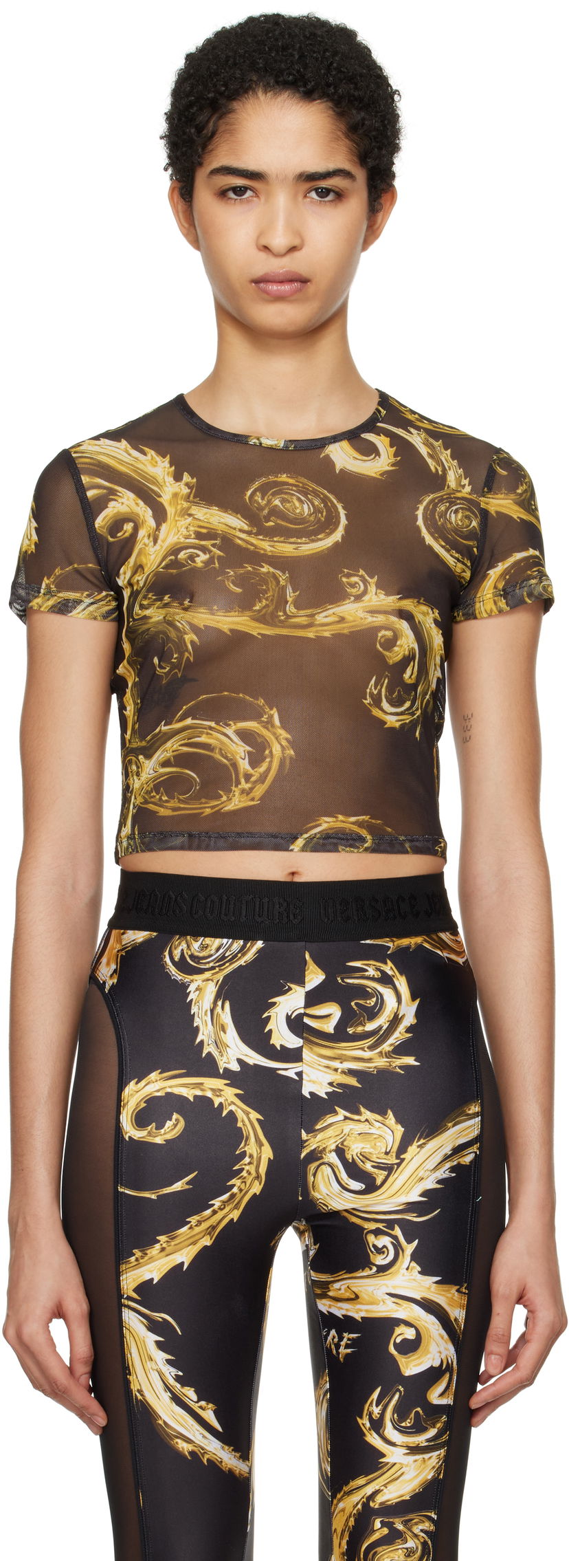 Crop top Versace Couture Mesh Crop T-shirt Svart | E77HAH6A2_EJS398
