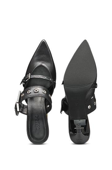 Tillbehör BOSS Nappa Leather Mules with Buckled Straps Svart | 50536401, 1
