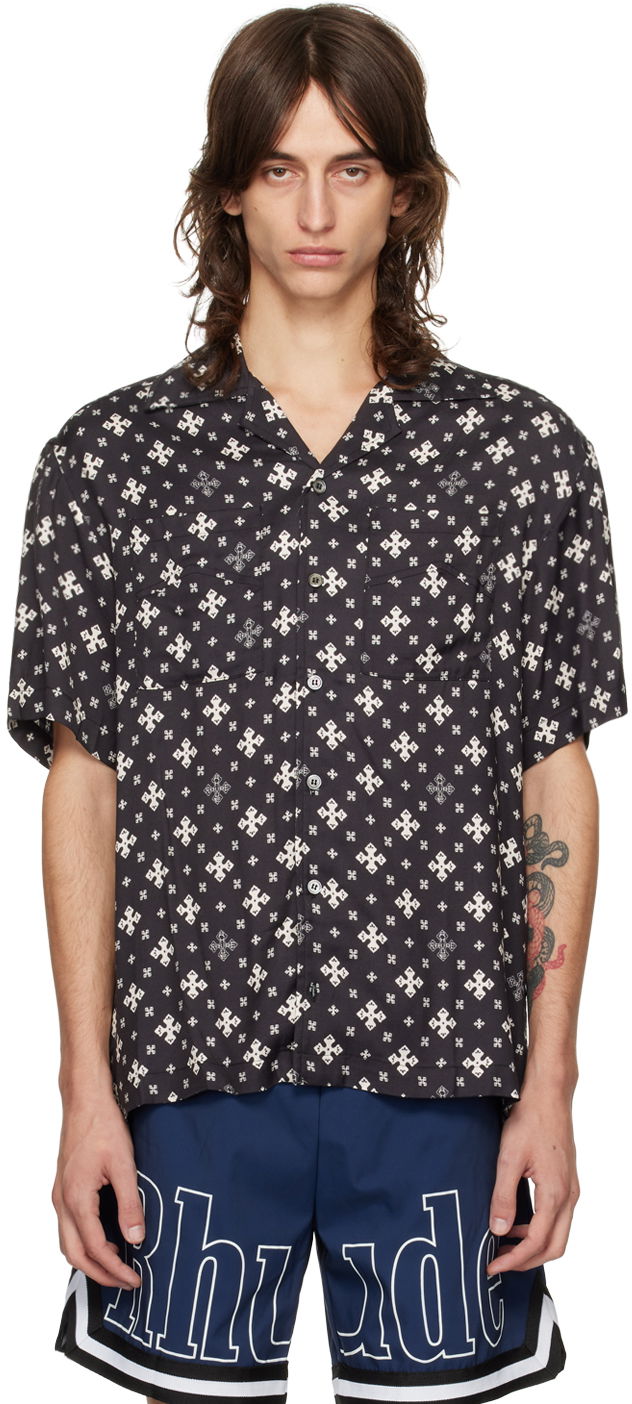 Skjorta Rhude Patterned Shirt Svart | RHPF24SR02450