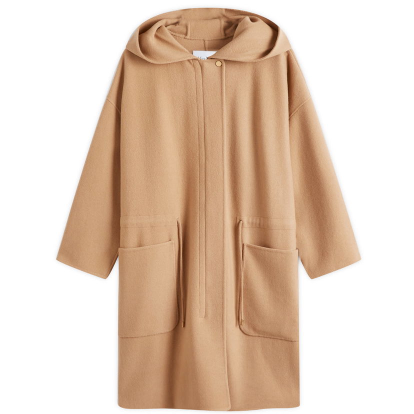 Rockar Max Mara Max Mara Miele Hooded Coat, Size Large Beige | 2511901021600-Camel