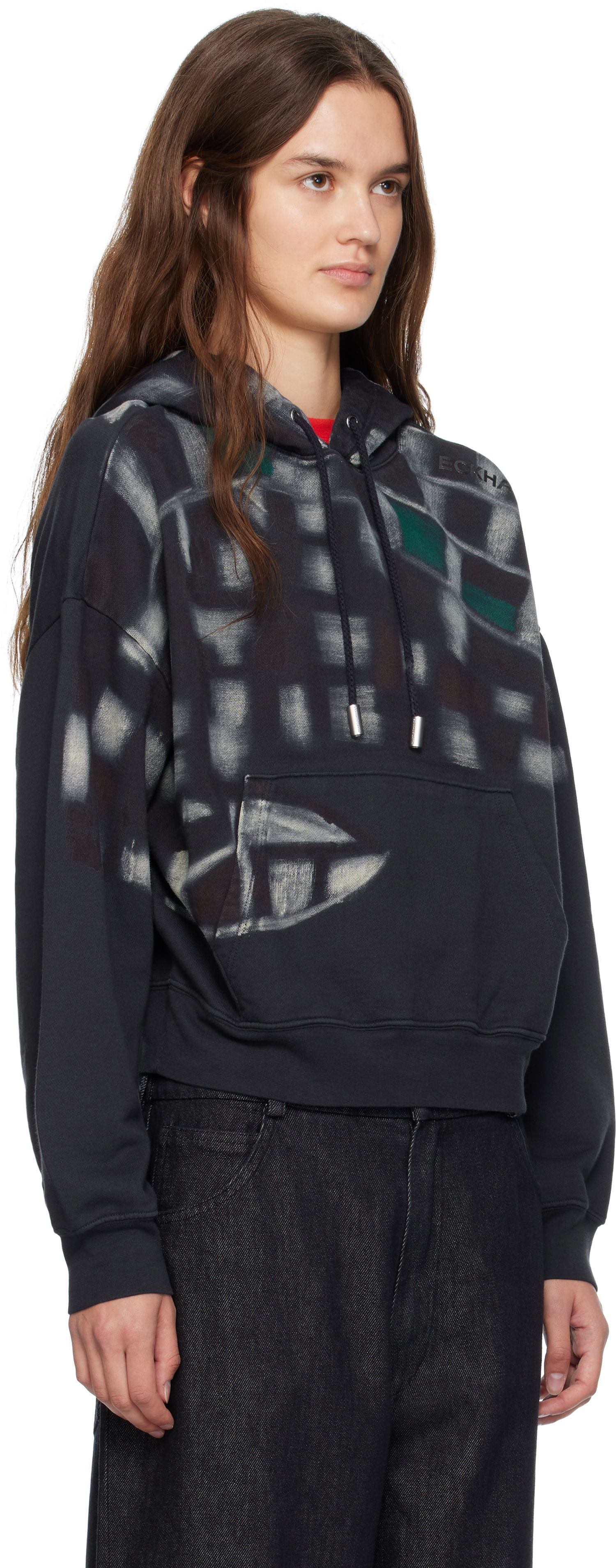 Sweatshirt Eckhaus Latta Eckhaus Latta Garment-Dyed Printed Hoodie Svart | 251-EL-PF25-P -, 1