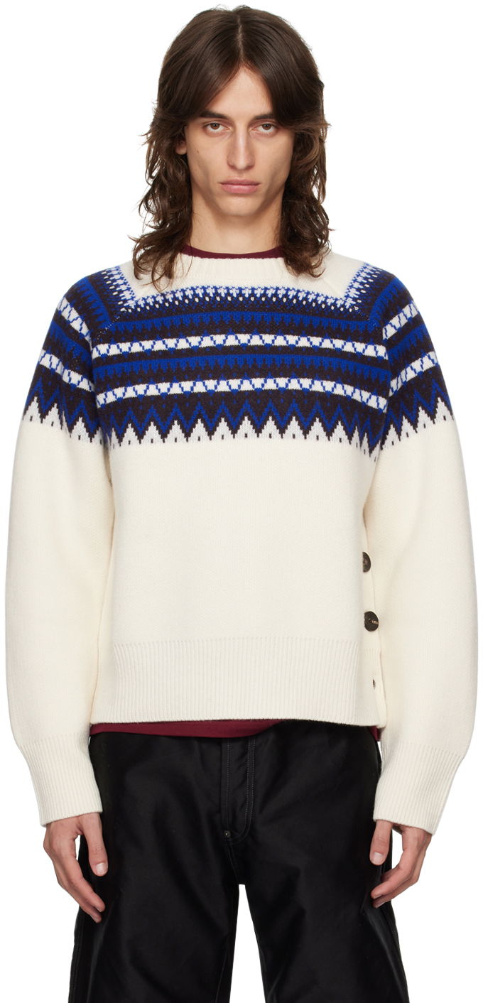 Sweater Wales Bonner Fair Isle Sweater Vit | UA24KN21-WO09-1089