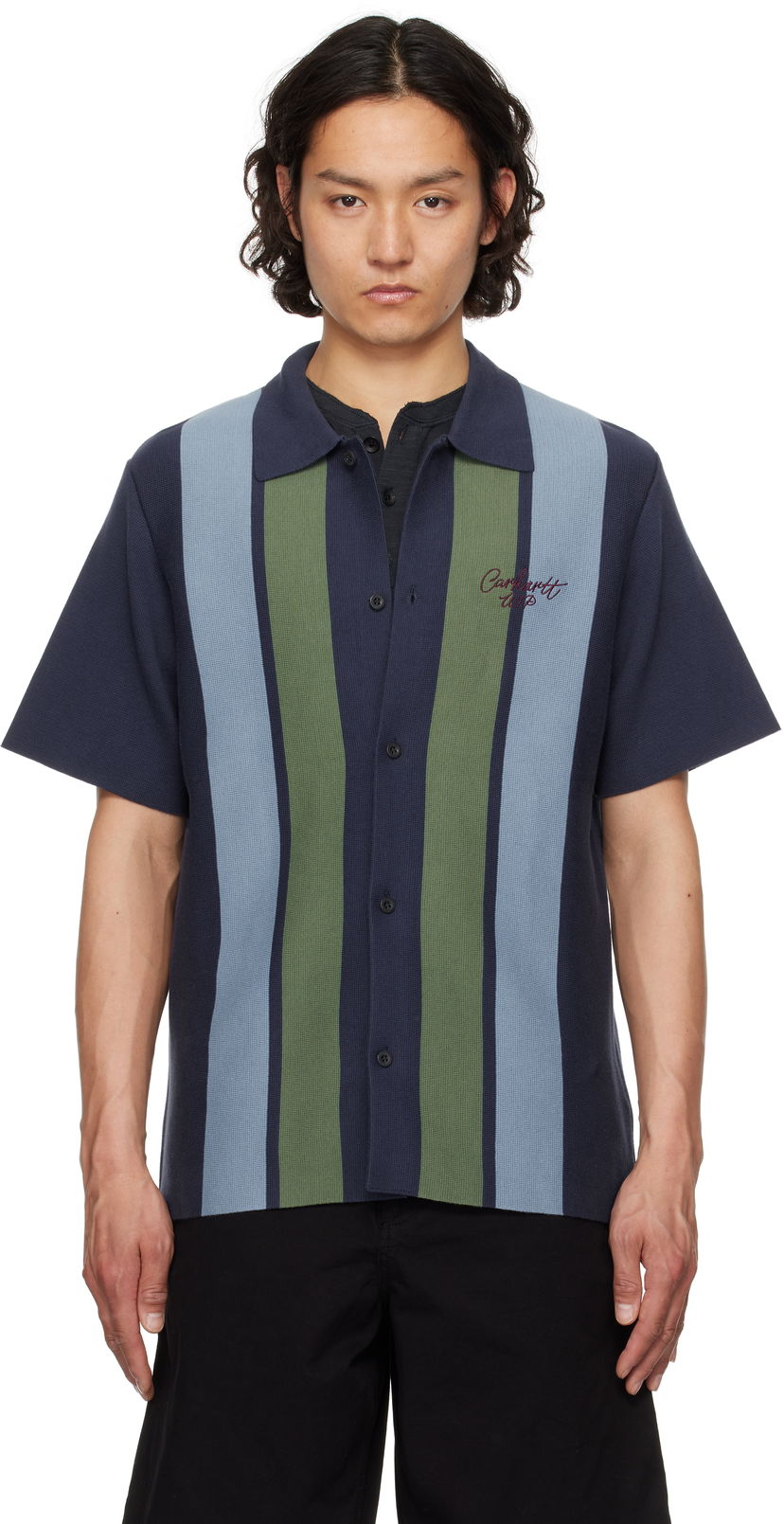Skjorta Carhartt WIP Short Sleeve Memory Knit Striped Shirt Mörkblå | I034533