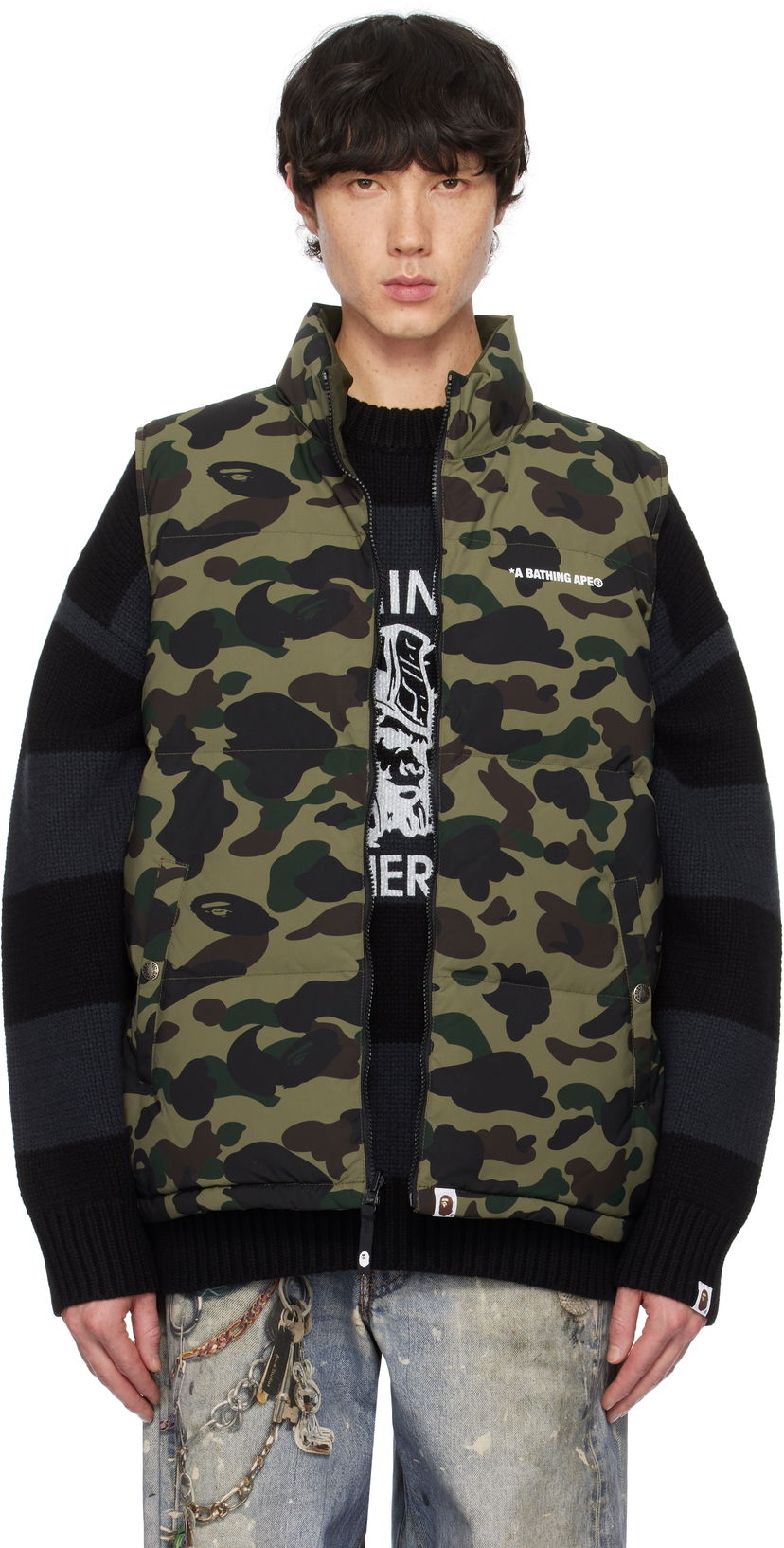 Väst BAPE Camo Reversible Down Vest Grön | 001DNK801012M