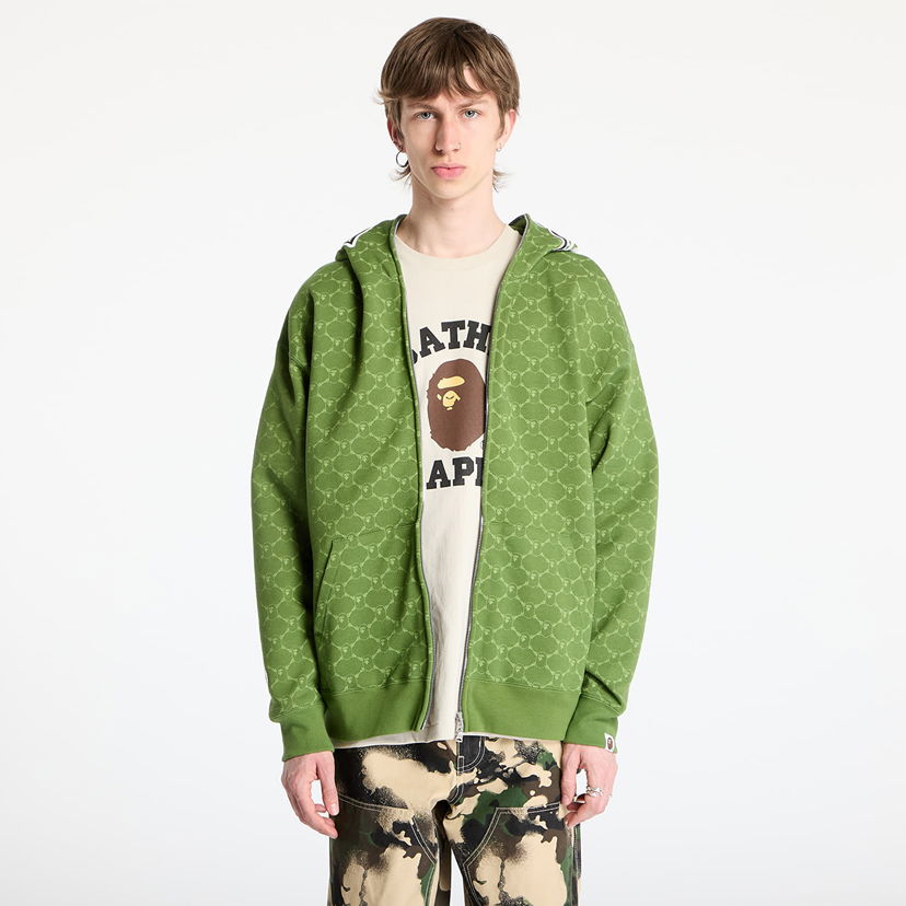 Sweatshirt BAPE A BATHING APE College Monogram Relaxed Fit Shark Full Zip Hoodie Grön | 001ZPL301314MGRN