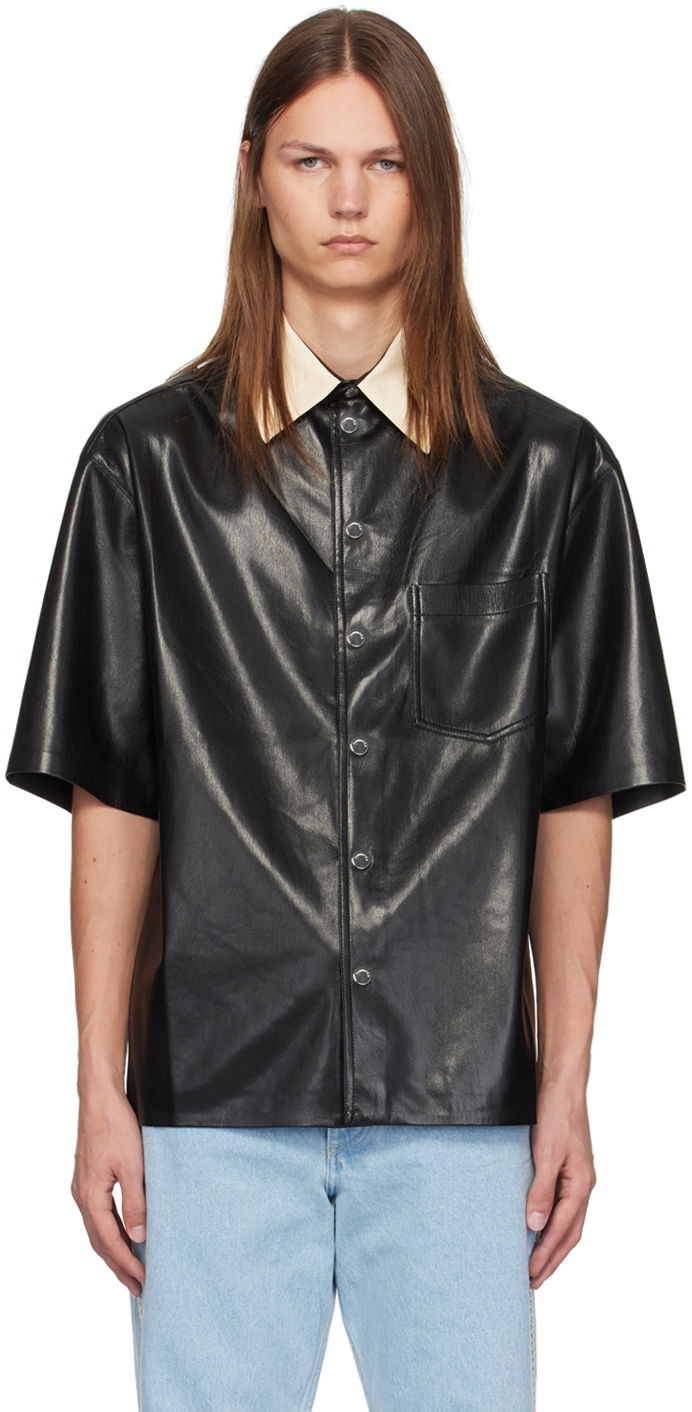Skjorta Nanushka Black Aksel Faux-Leather Shirt Svart | NM24PFSH01999