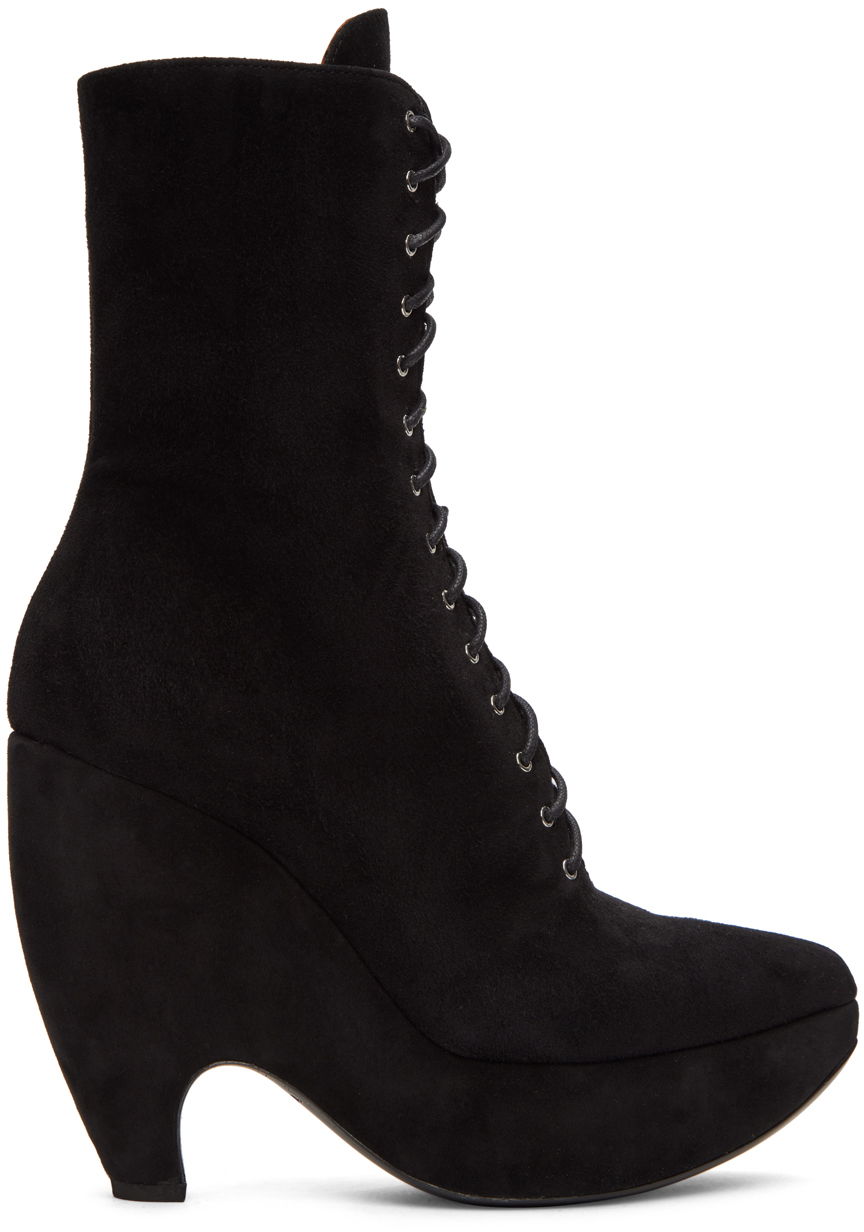 Klä Alaïa ALAÏA Suede Lace-Up Wedge Boots Svart | AA3B038C0C05, 0