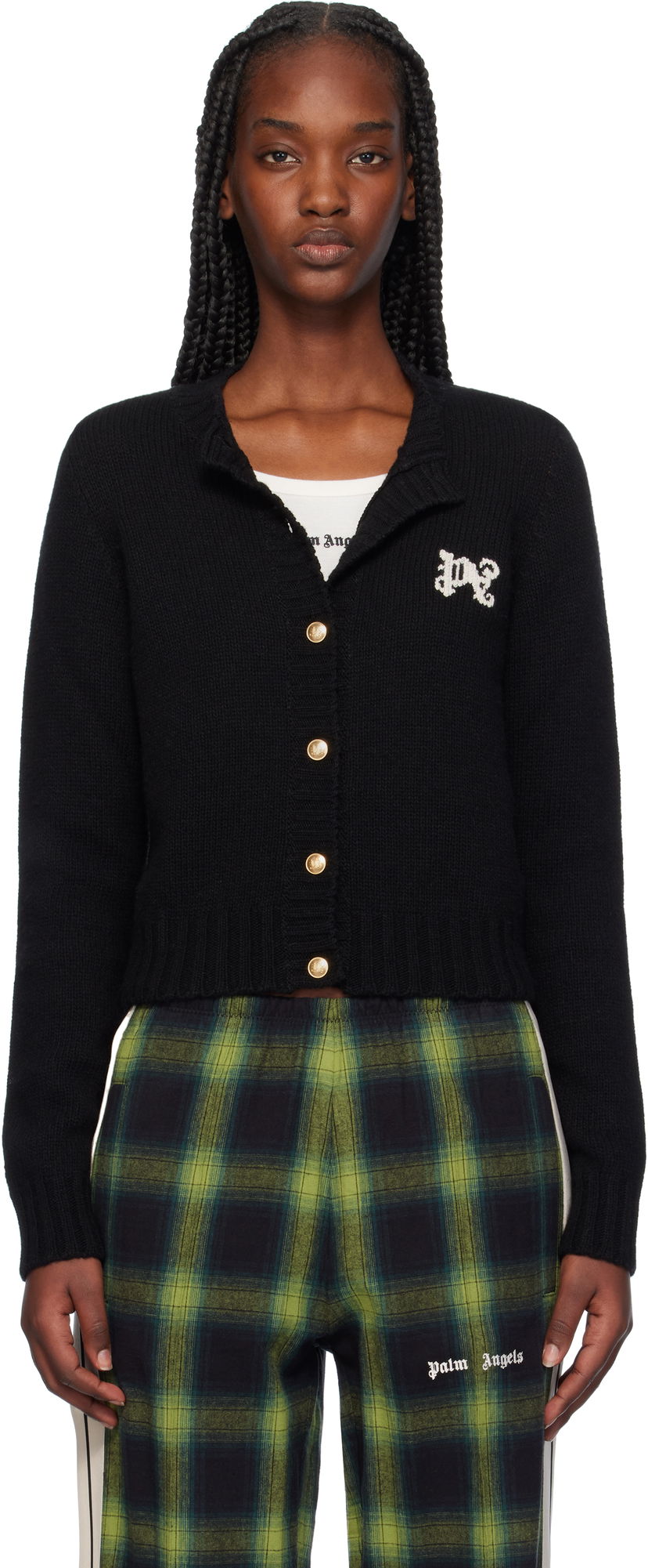 Sweater Palm Angels Cardigan Sweater Svart | PWHB020F24KNI0011003