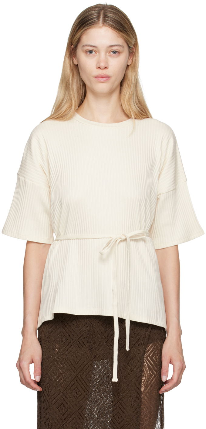 Sweater Baserange Baserange Shaw Tie-Waist T-Shirt Vit | FSHT-RIB-000