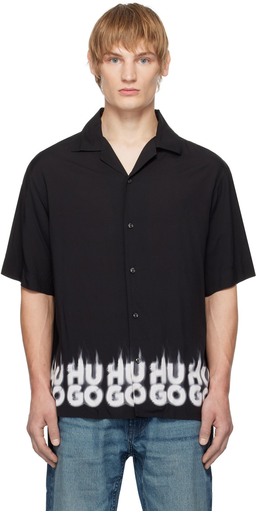 Skjorta BOSS Oversized Smoke Logo Print Shirt Svart | 50534254