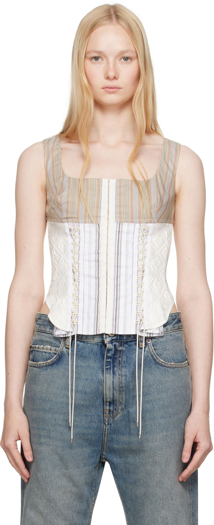 Linne Marine Serre Marine Serre Striped Poplin Bustier Top Vit | WTO410A DWOV0061