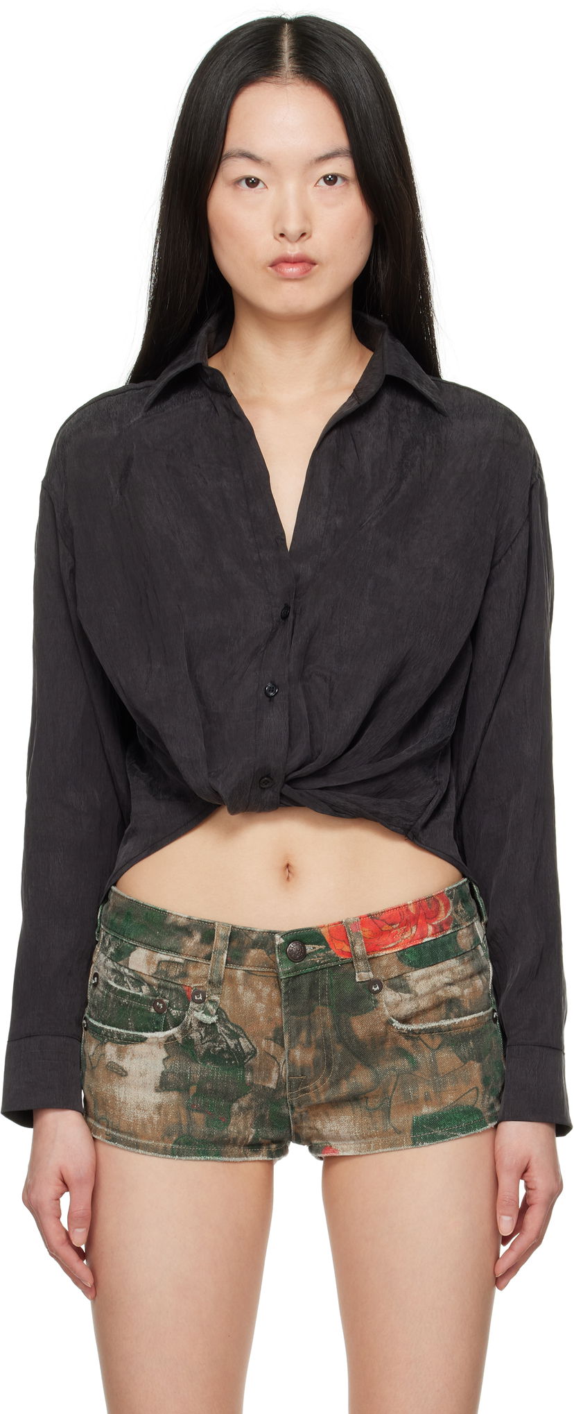 Skjorta R13 R13 Twisted Front Shirt Svart | R13WR382-R510A