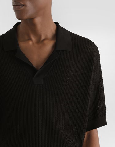 Polotröja Dolce & Gabbana Dolce & Gabbana Short-Sleeved Openwork Polo Shirt Svart | GXZ63TJBCFMN0000, 3