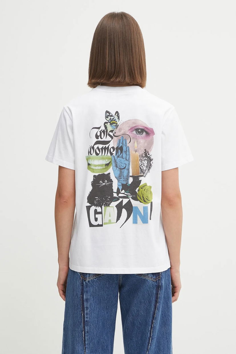 T-shirt GANNI GANNI Basic Jersey Collage Relaxed T-Shirt Vit | T4157