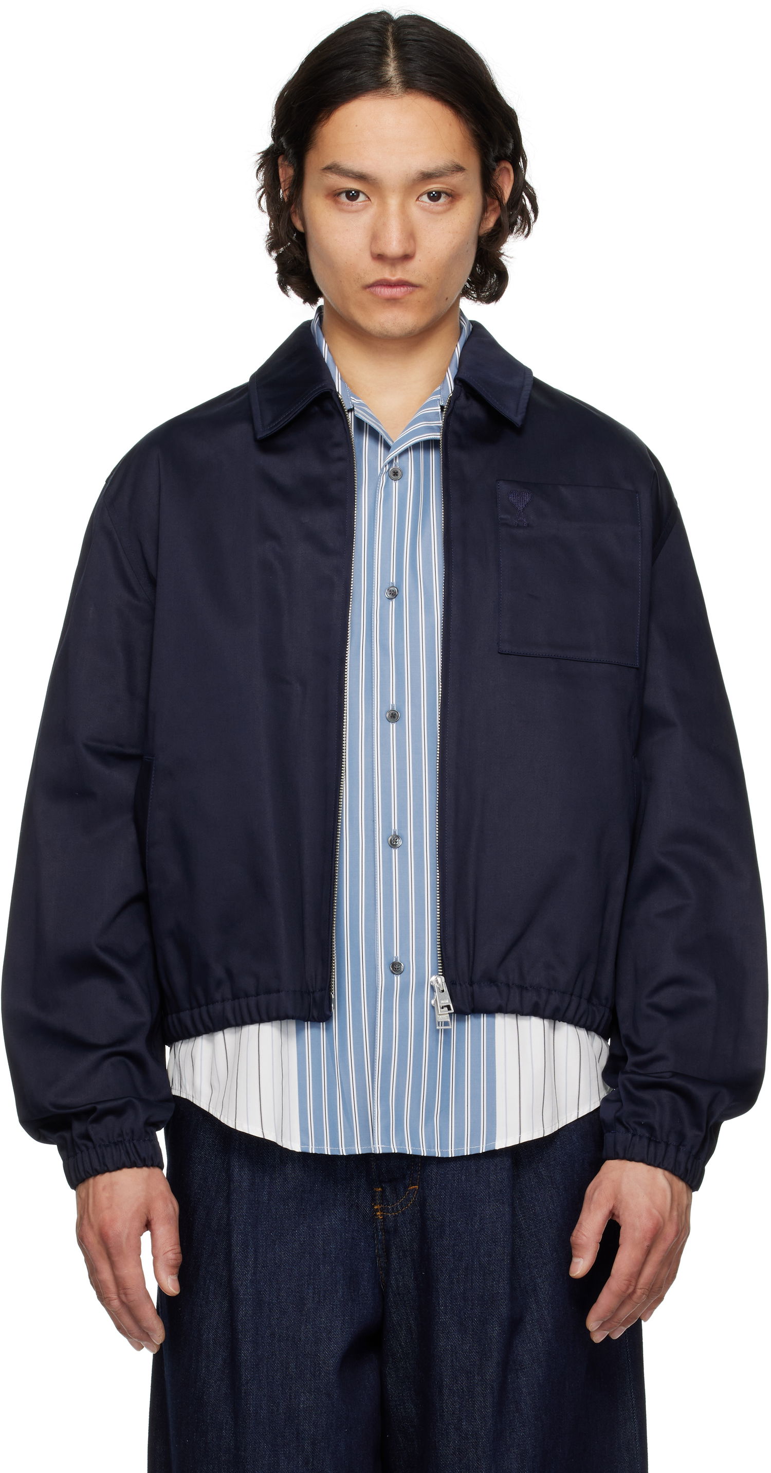 Bomberjacka AMI AMI Paris Cotton Ami de Coeur Zipped Jacket Mörkblå | HJK059.CO0103, 0