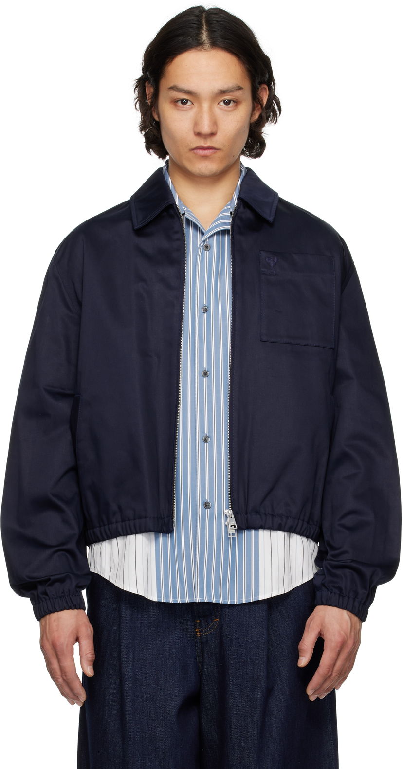 Bomberjacka AMI AMI Paris Cotton Ami de Coeur Zipped Jacket Mörkblå | HJK059.CO0103