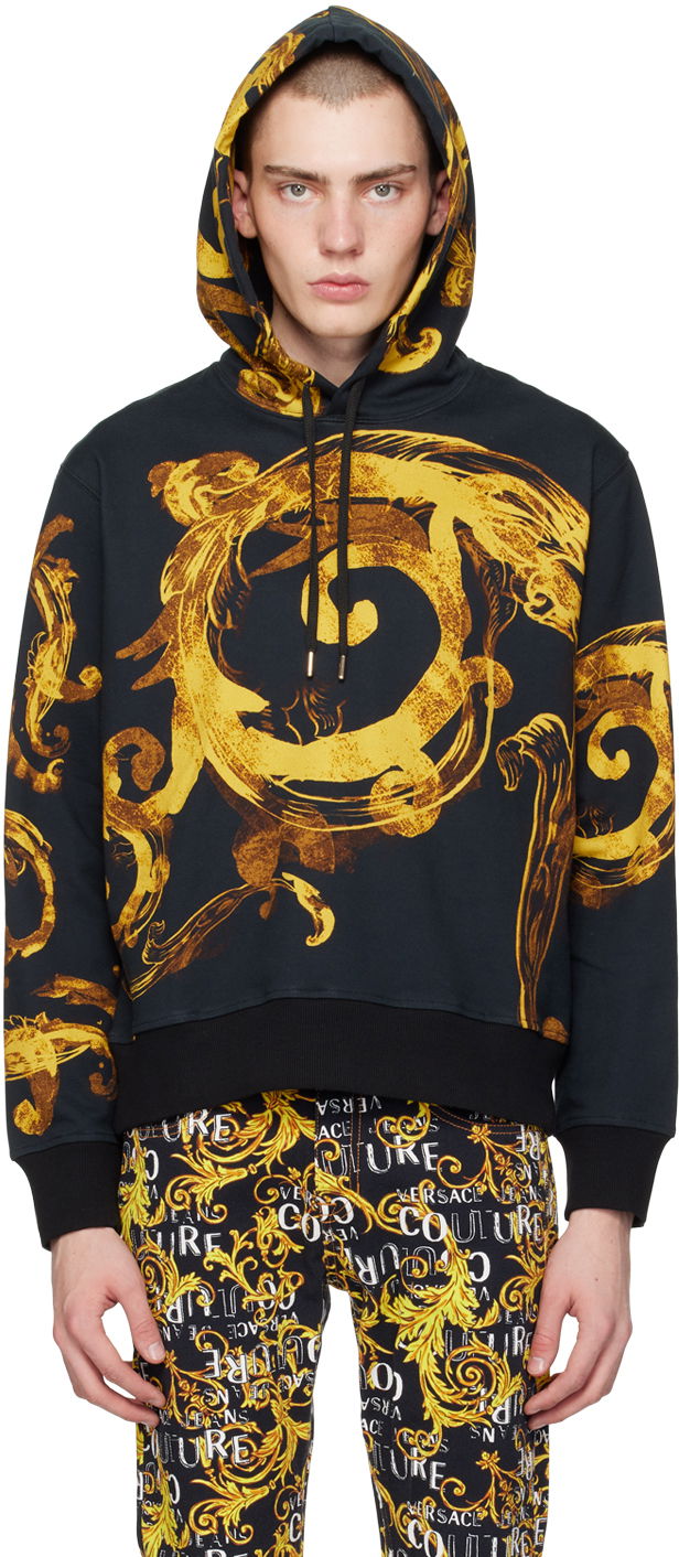 Sweatshirt Versace Jeans Couture Black Watercolor Couture Hoodie Svart | E76GAI3HW_EFS131