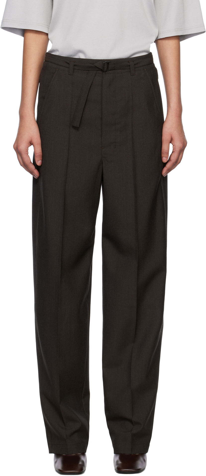 Byxor LEMAIRE Lemaire Belted Tailored Trousers Brun | PA1198 LF414