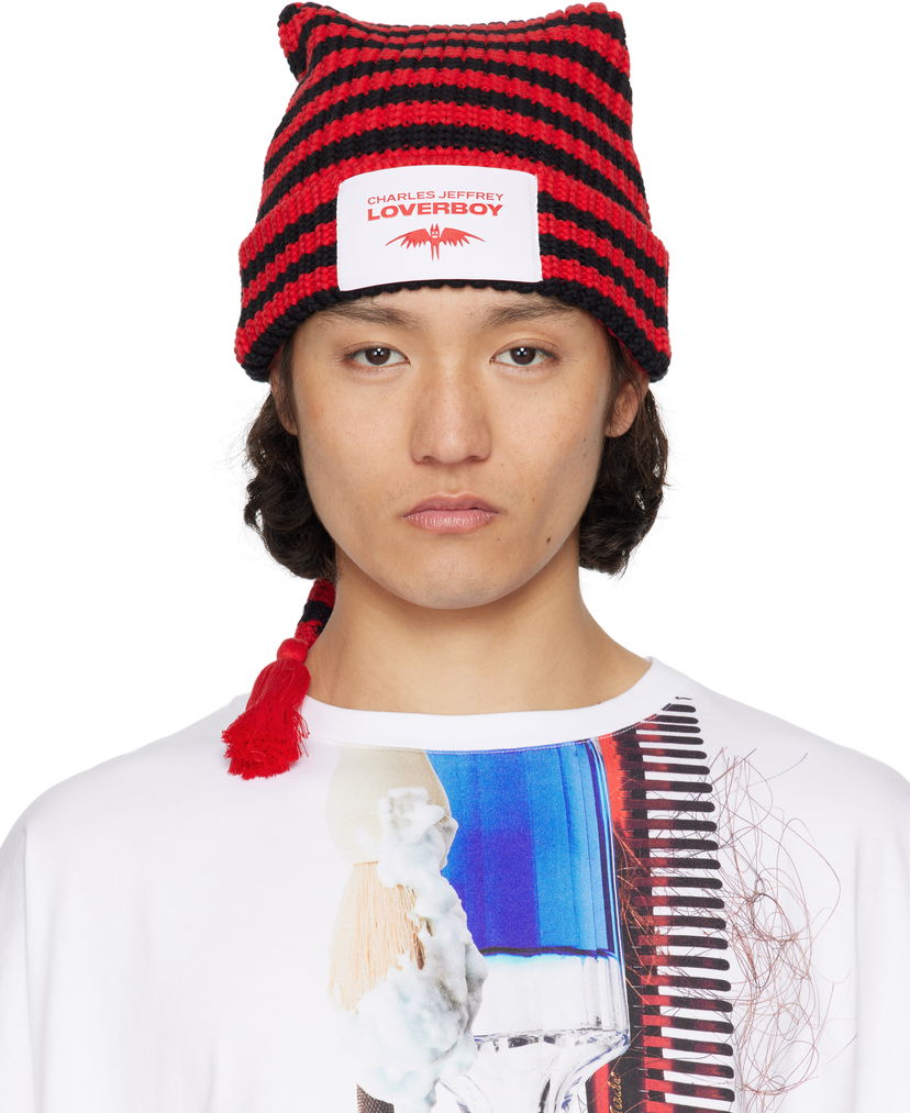 Mössa Charles Jeffrey Loverboy Charles Jeffrey LOVERBOY Sloppy Giuseppe Knit Beanie with Tassel Röd | 54131003
