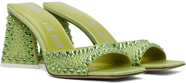 Tillbehör The Attico Attico Mini Devon Crystal-Embellished Satin Mules Grön | 241WS772 V015T, 3