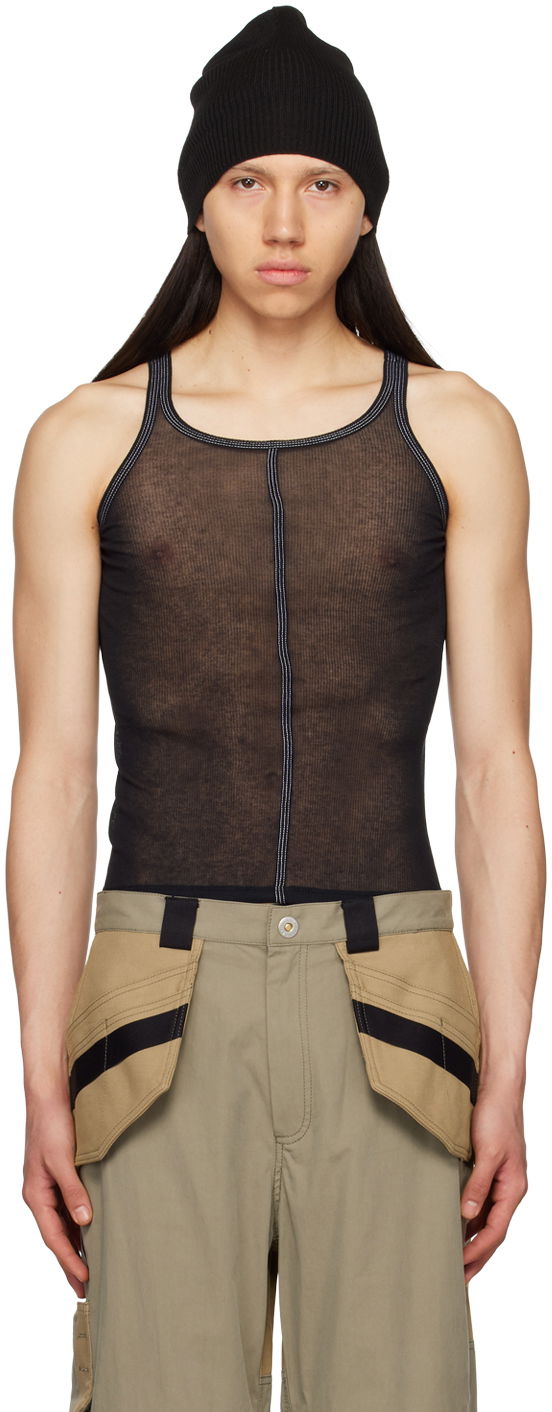 Linne Dion Lee Black Semi-Sheer Tank Top Svart | C3131S23