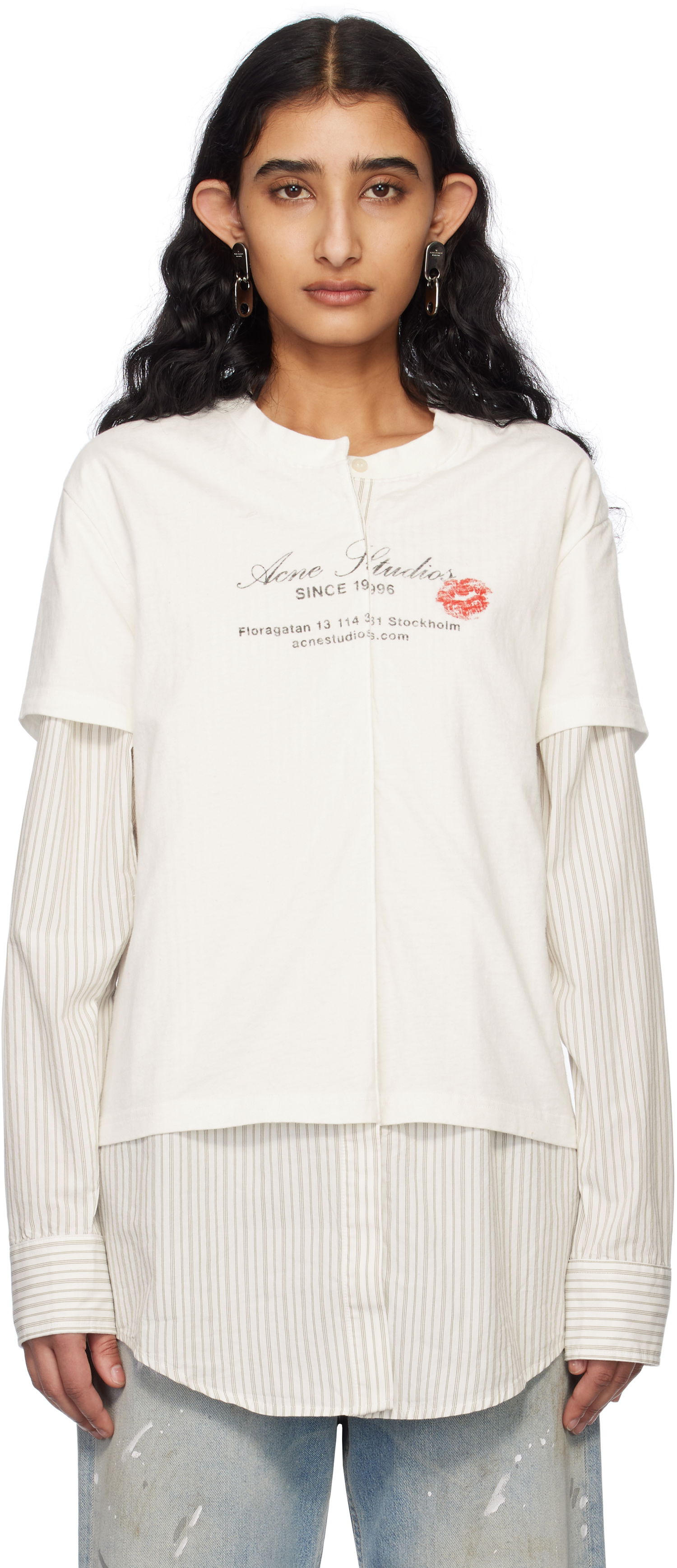 T-shirt Acne Studios Acne Studios Layered T-Shirt Vit | AC0730-, 0