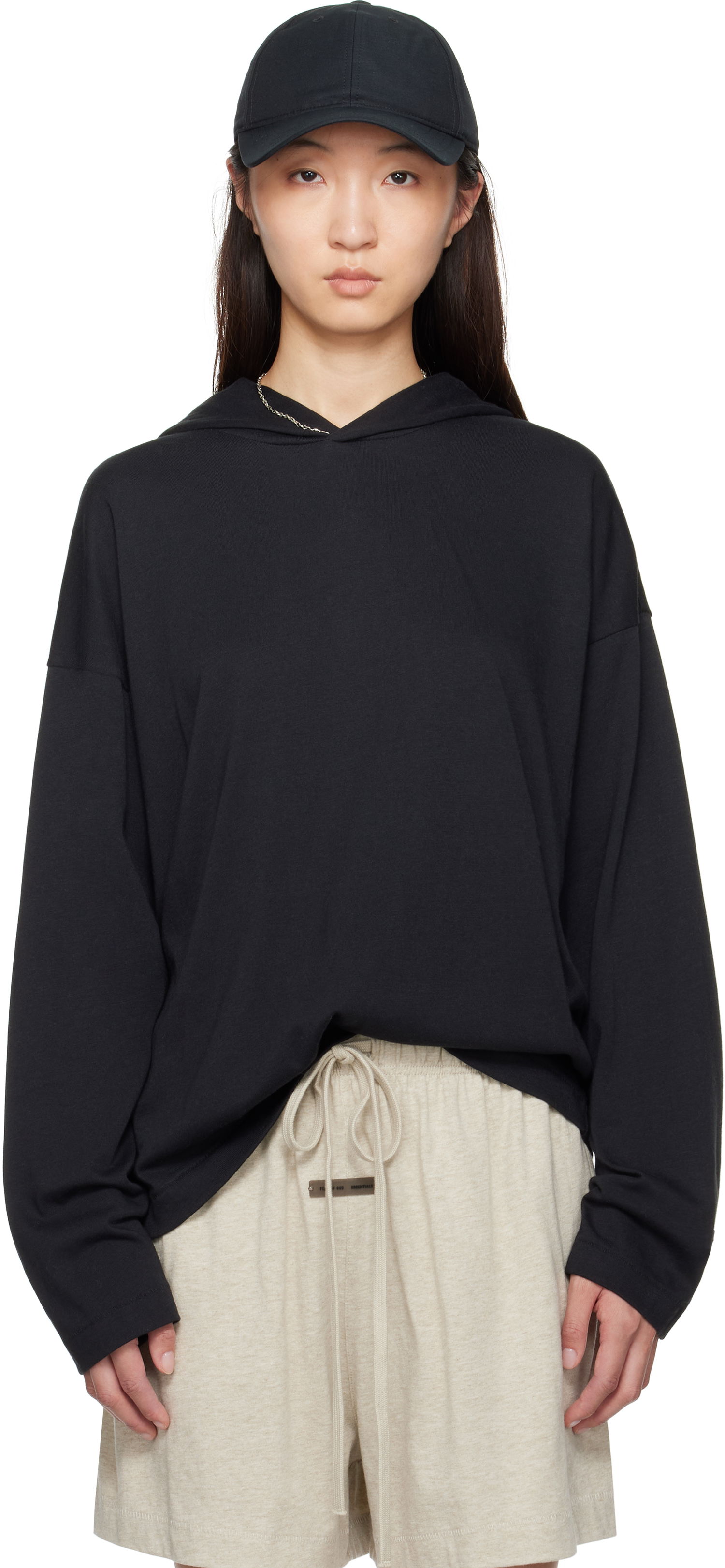 Sweatshirt Fear of God Fear of God ESSENTIALS Long Sleeve Hoodie Svart | 125SP257040FW, 0