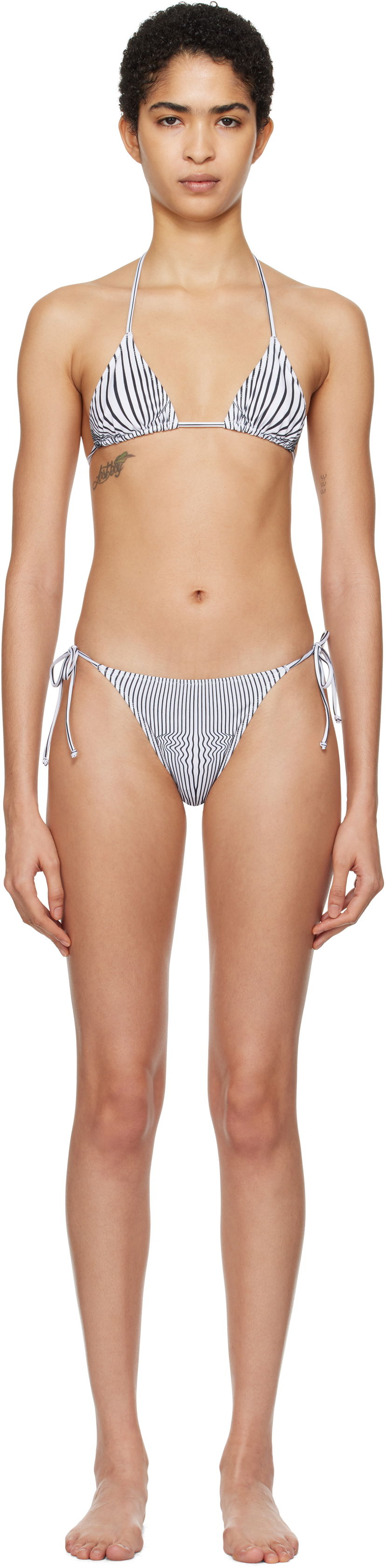 Badkläder Jean Paul Gaultier Gaultier 'The Pinstripe Body Morphing' Bikini Bottoms Vit | 25/33-F-BS021-J571-0100