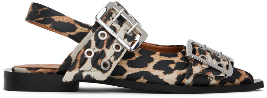 Kläder GANNI GANNI Leopard Satin Buckle Ballerina Flats Flerfärgad | S2947, 0