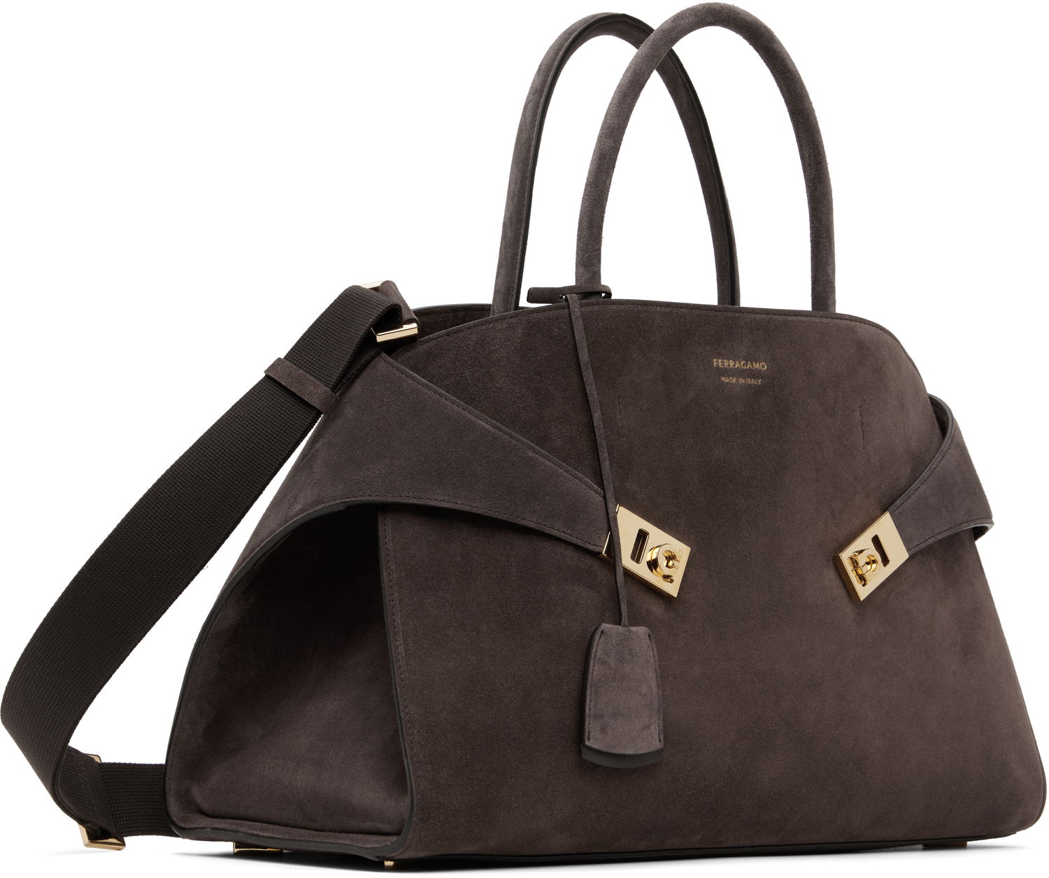 Handväska FERRAGAMO Ferragamo Hug L Suede Satchel Grå | 779241, 1