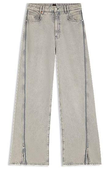 Jeans BOSS Wide-leg denim jeans with hem slits Grå | 50542436, 0