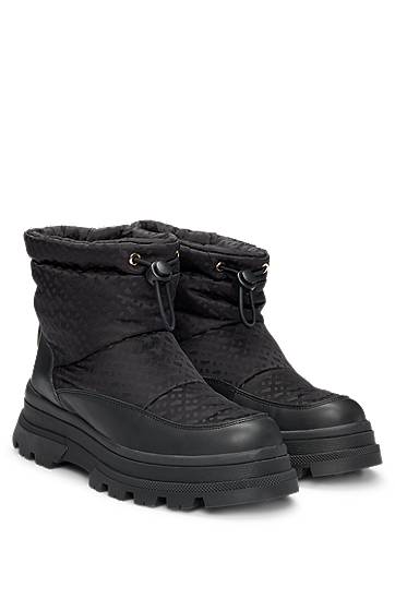 Sneakers och skor BOSS Monogram Slim-Fit Boots with Leather Trims Svart | 50523505