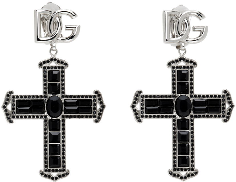 Örhängen Dolce & Gabbana Silver & Black Cross Earrings Svart | WEP4C7 W1111