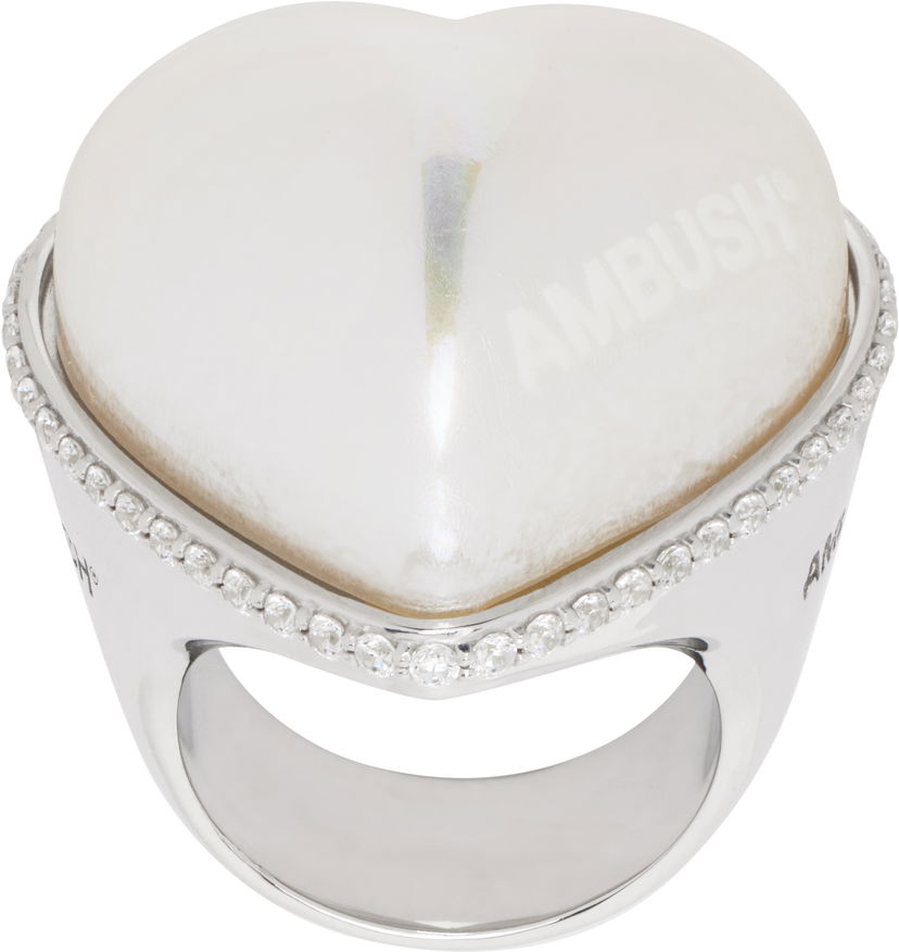 Ringa Ambush AMBUSH Large Pearl Heart Ring Vit | 12115243