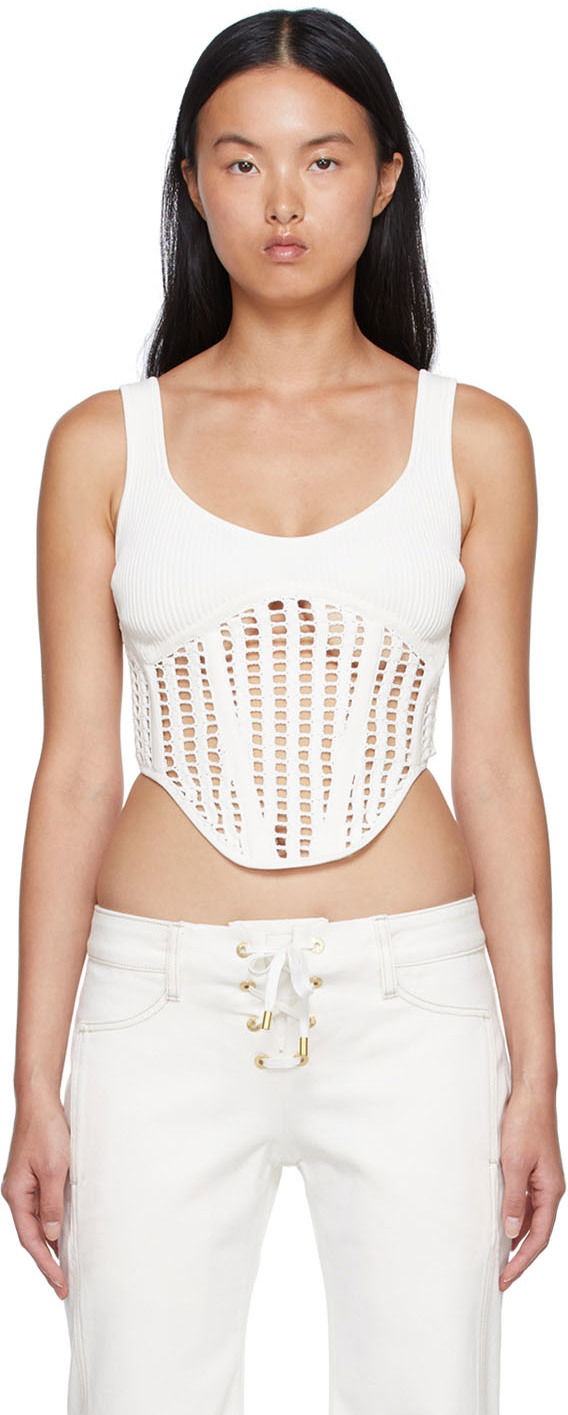 Linne Dion Lee Recycled Viscose Tank Top with Lace Up Vit | A7568S22