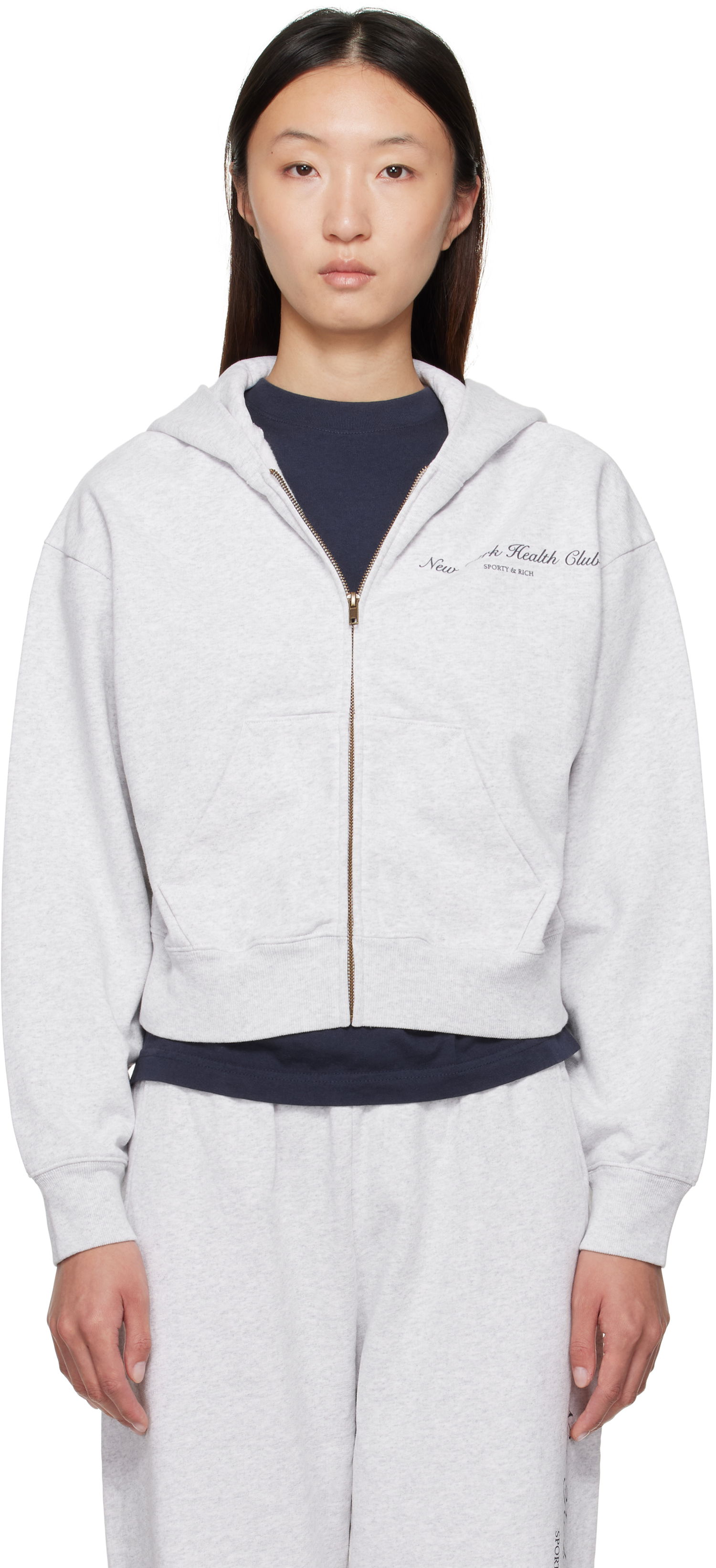 Sweatshirt Sporty & Rich Sporty & Rich 'NY Health Club' Cropped Zip Hoodie Grå | ST068602043GY03, 0