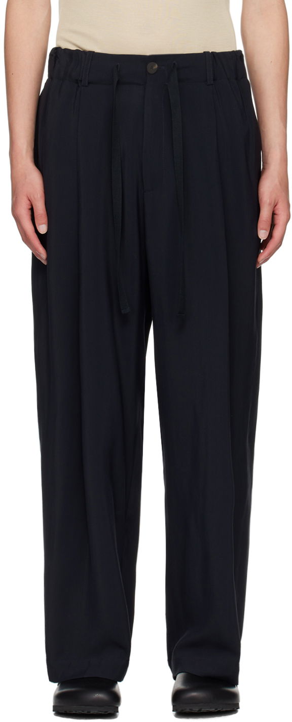 Byxor Studio Nicholson Studio Nicholson Noam Pleated Trousers Mörkblå | NOAM SNM - 1186