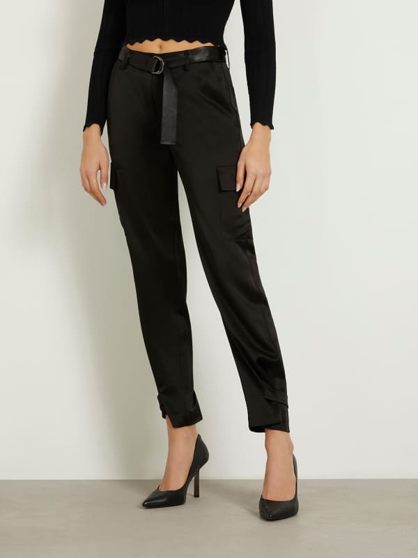 Damasker GUESS Satin Cargo Pant Svart | W4GB50WG7C0