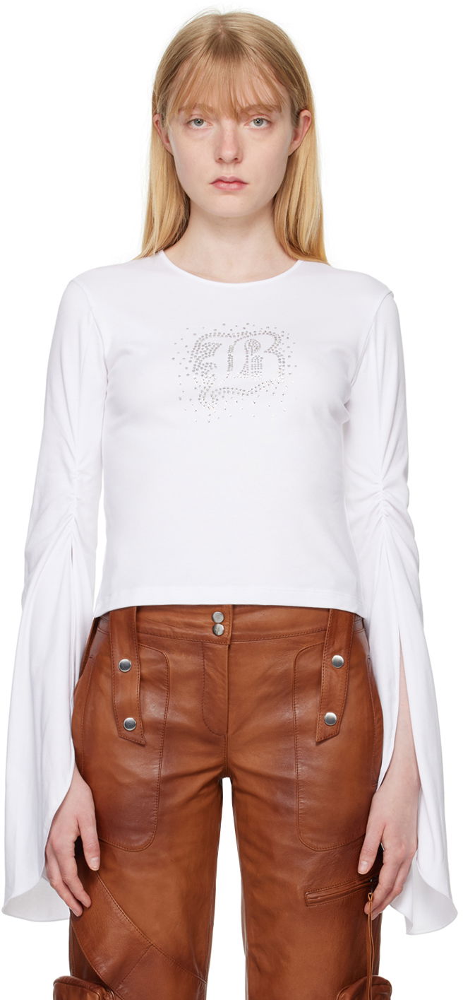 T-shirt Blumarine White Crystal-Cut Long Sleeve T-Shirt Vit | P444T034A