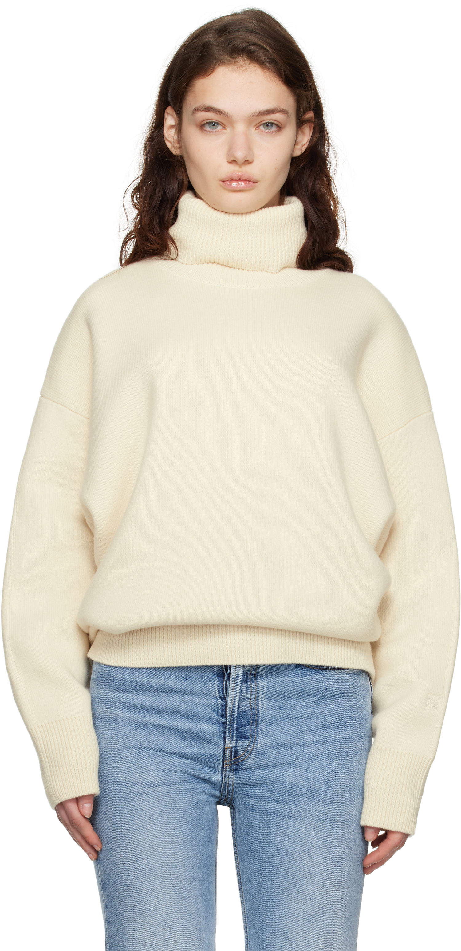 Sweater TOTEME TOTEME Double-Knit Turtleneck Sweater Beige | 251-WRT4629-YA0132, 0