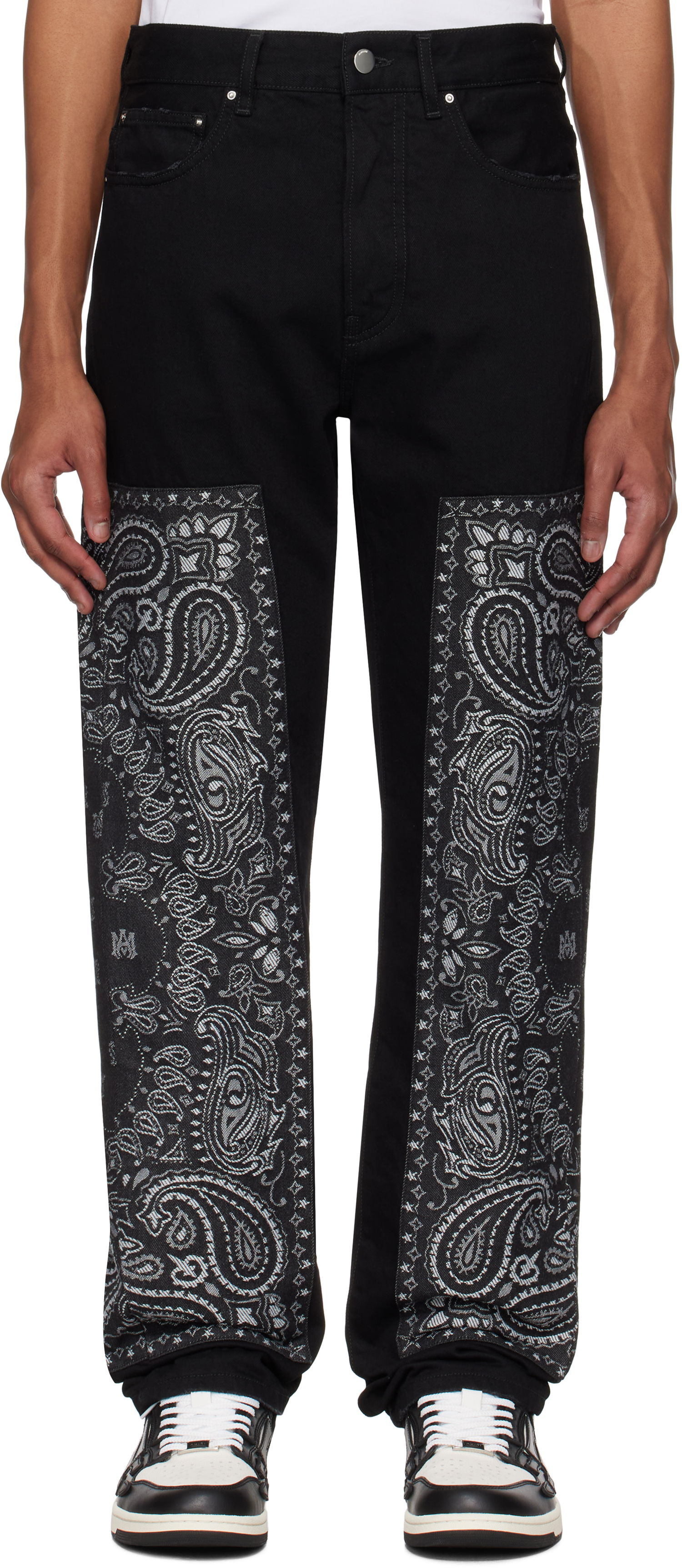 Jeans AMIRI AMIRI Bandana Jacquard Paneled Straight Jeans Svart | AMDNGH1060, 0