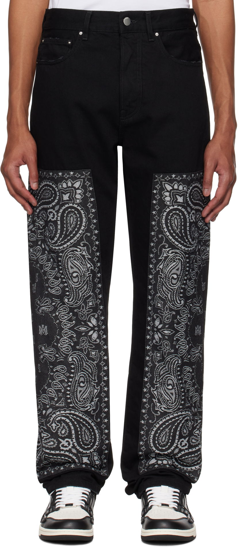 Jeans AMIRI AMIRI Bandana Jacquard Paneled Straight Jeans Svart | AMDNGH1060