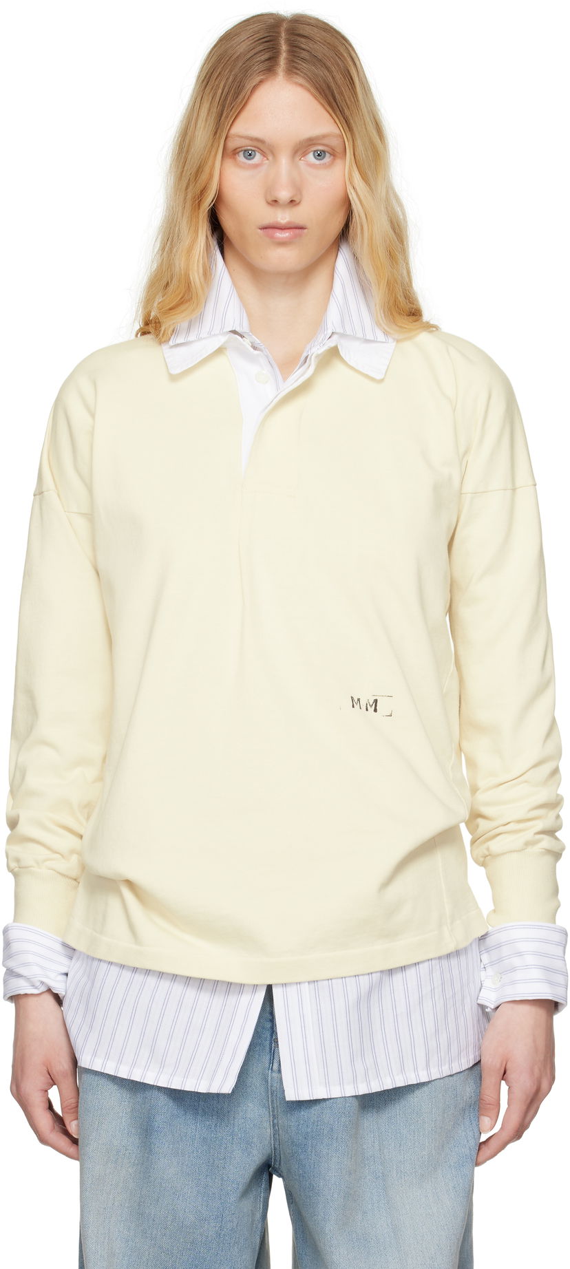 Polotröja Maison Margiela Maison Margiela Printed Logo Long Sleeve Polo Gul | S51GL0056 M20096