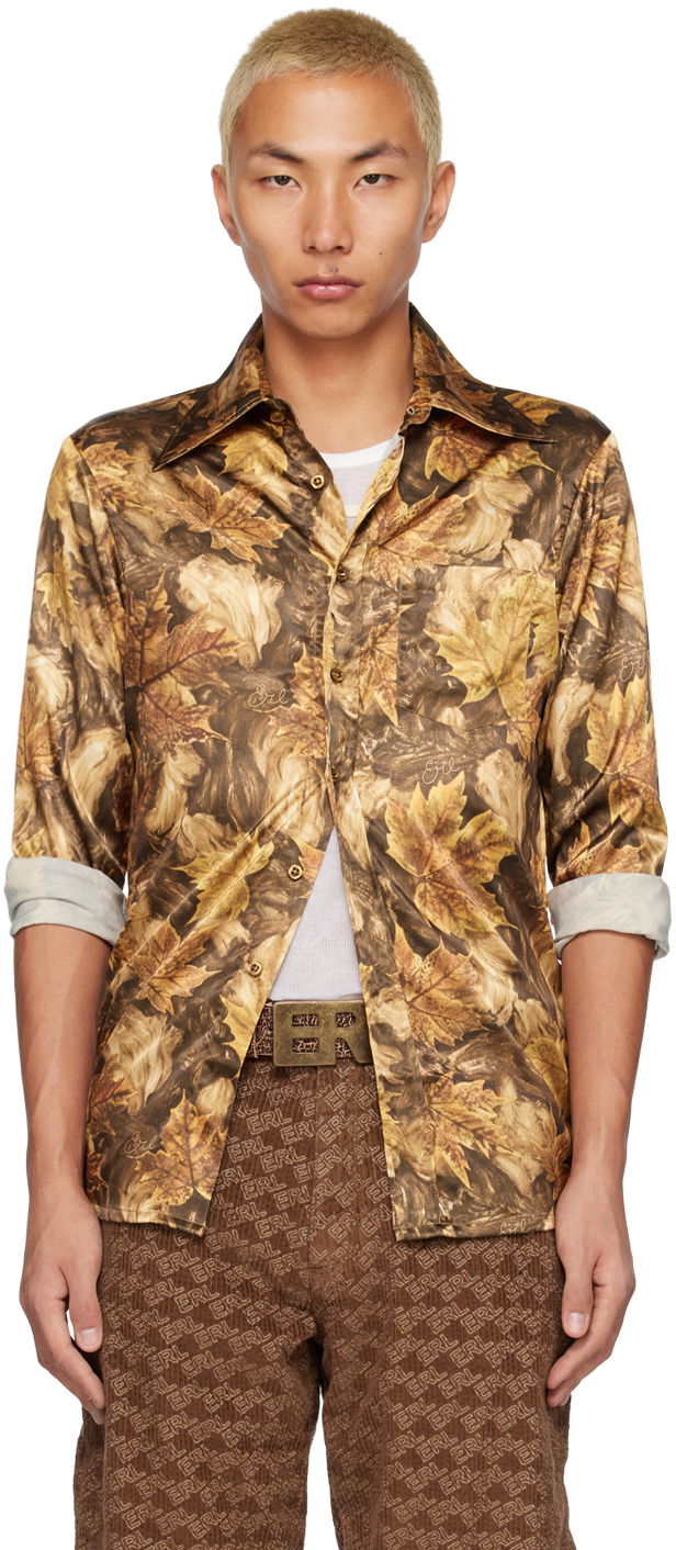Skjorta ERL ERL Printed Satin Shirt Brun | ERL05B004